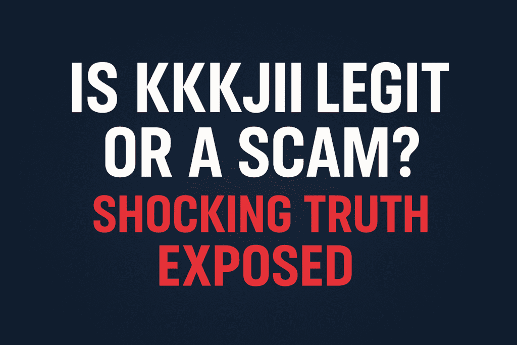 Horizontal banner with bold white and red text reading “Is KKKJili Legit or a Scam? Shocking Truth Exposed” on a dark blue background.
